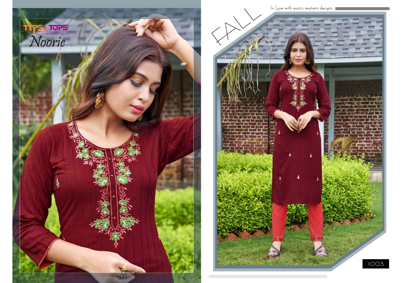 Tips & Tops-Noorie-Fancy-Rayon-Viscose-Stripes-Embroidery-Work-Straight-Kurti-Rayon-Pant-1003